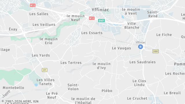 Carte de la zone d'intervention à Yffiniac