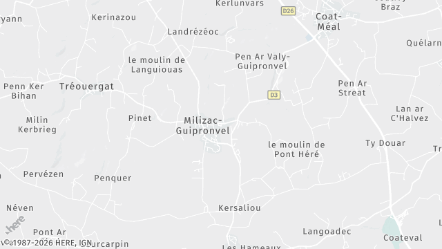 Carte de la zone d'intervention à Milizac-Guipronvel