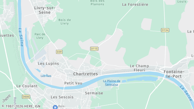 Carte de la zone d'intervention à Chartrettes