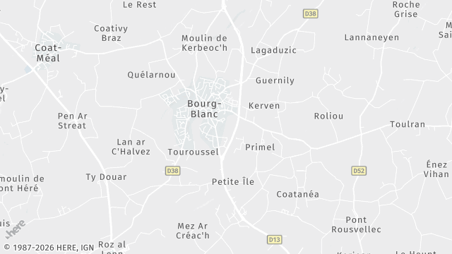 Carte de la zone d'intervention à Bourg-Blanc