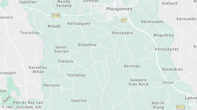 Carte de la zone d'intervention à Plougonven