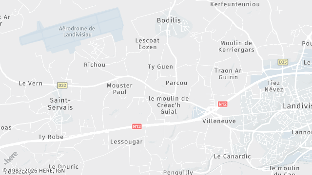 Carte de la zone d'intervention à Bodilis