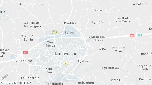 Carte de la zone d'intervention à Landivisiau