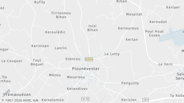 Carte de la zone d'intervention à Plounéventer
