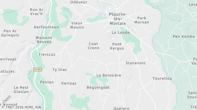 Carte de la zone d'intervention à Plourin-lès-Morlaix