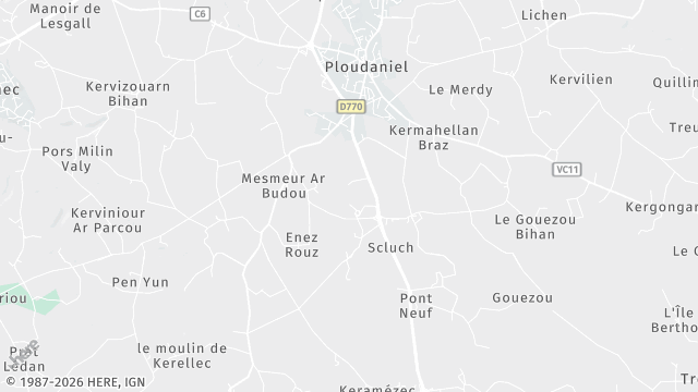 Carte de la zone d'intervention à Ploudaniel