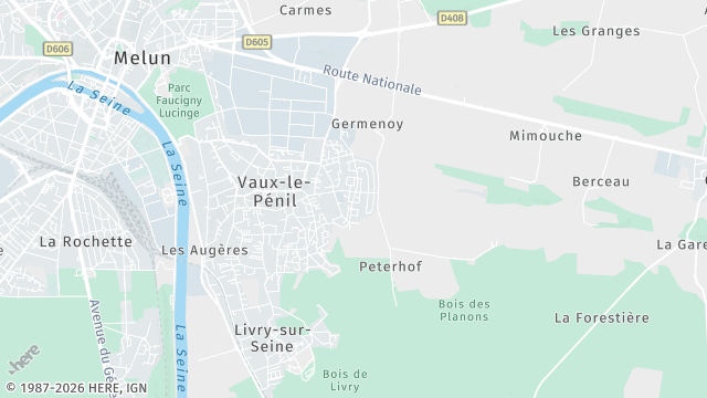 Carte de la zone d'intervention à Vaux-le-Pénil