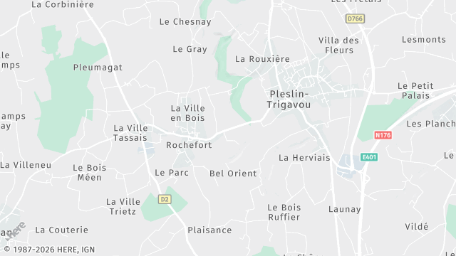 Carte de la zone d'intervention à Pleslin-Trigavou