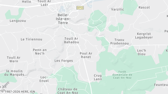 Carte de la zone d'intervention à Belle-Isle-en-Terre