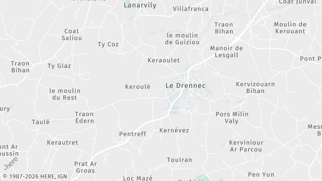 Carte de la zone d'intervention à Le Drennec