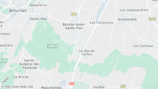 Carte de la zone d'intervention à Boissy-sous-Saint-Yon