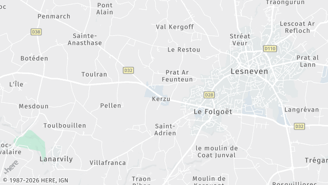 Carte de la zone d'intervention à Le Folgoët