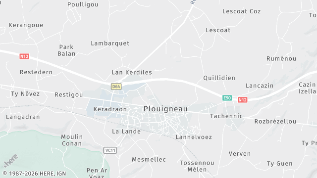 Carte de la zone d'intervention à Plouigneau