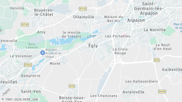 Carte de la zone d'intervention à Égly