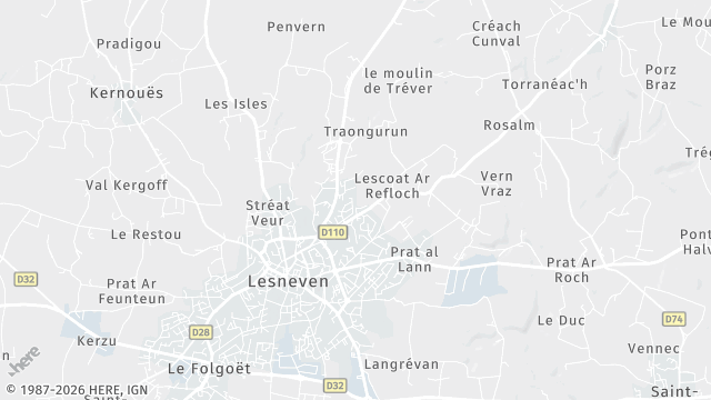 Carte de la zone d'intervention à Lesneven
