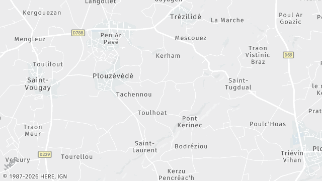 Carte de la zone d'intervention à Plouzévédé