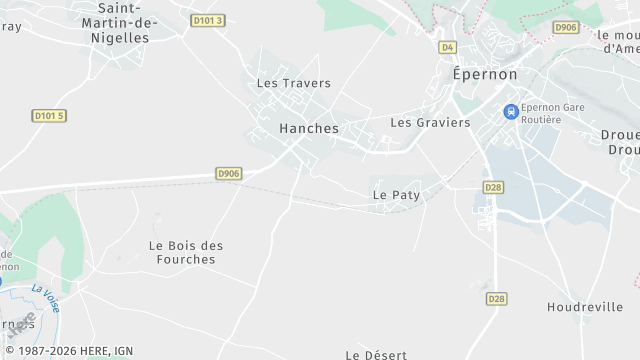 Carte de la zone d'intervention à Hanches