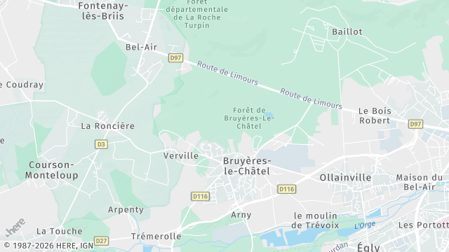 Carte de la zone d'intervention à Bruyères-le-Châtel