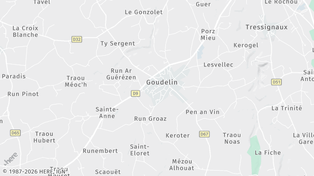 Carte de la zone d'intervention à Goudelin