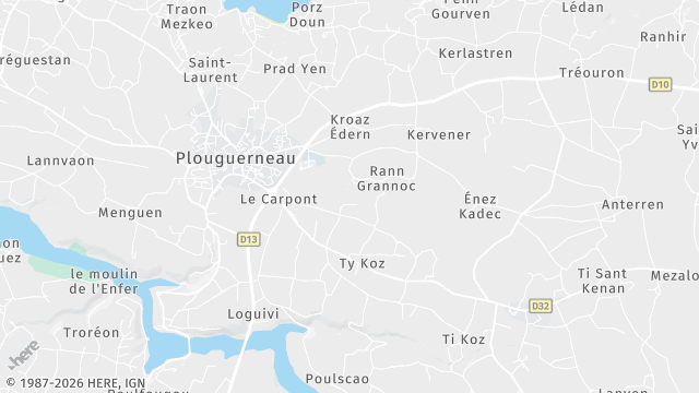Carte de la zone d'intervention à Plouguerneau