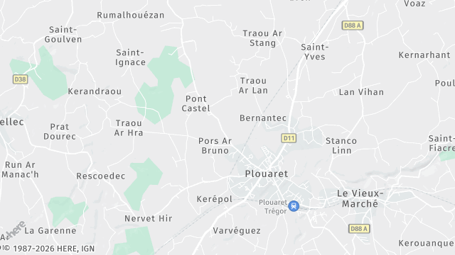 Carte de la zone d'intervention à Plouaret