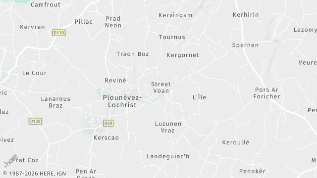 Carte de la zone d'intervention à Plounévez-Lochrist