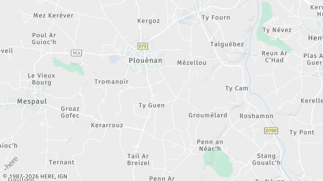 Carte de la zone d'intervention à Plouénan