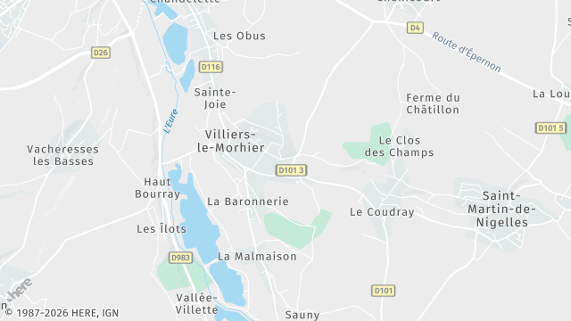 Carte de la zone d'intervention à Villiers-le-Morhier
