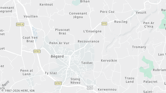 Carte de la zone d'intervention à Bégard
