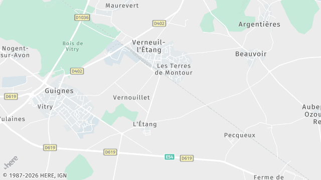Carte de la zone d'intervention à Verneuil-l'Étang