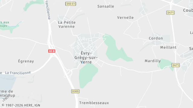 Carte de la zone d'intervention à Évry-Grégy-sur-Yerre
