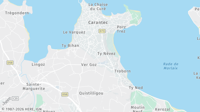 Carte de la zone d'intervention à Carantec