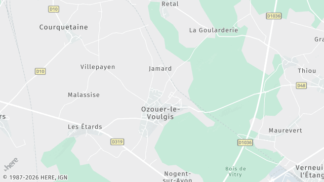 Carte de la zone d'intervention à Ozouer-le-Voulgis