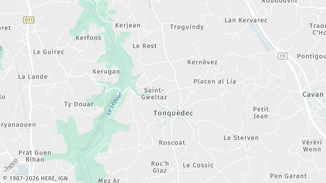 Carte de la zone d'intervention à Tonquédec