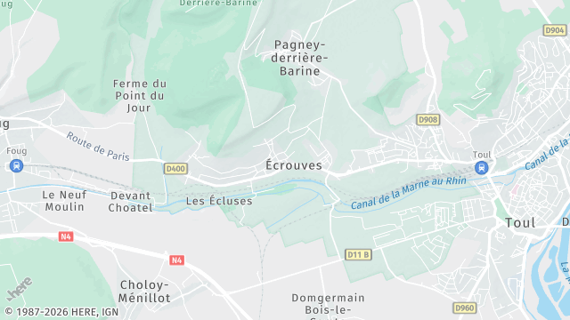 Carte de la zone d'intervention à Écrouves