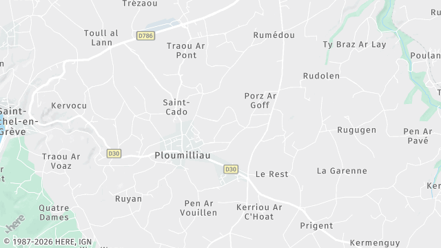 Carte de la zone d'intervention à Ploumilliau