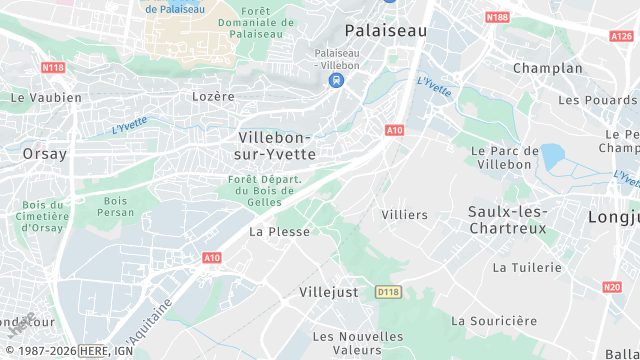 Carte de la zone d'intervention à Villebon-sur-Yvette