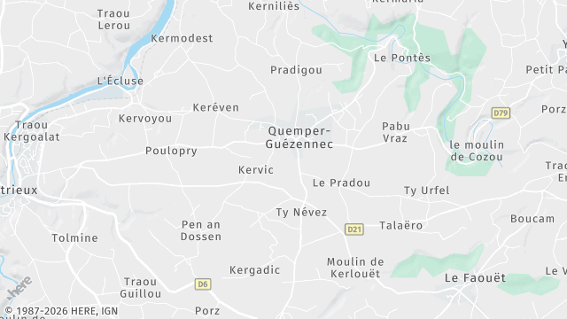 Carte de la zone d'intervention à Quemper-Guézennec