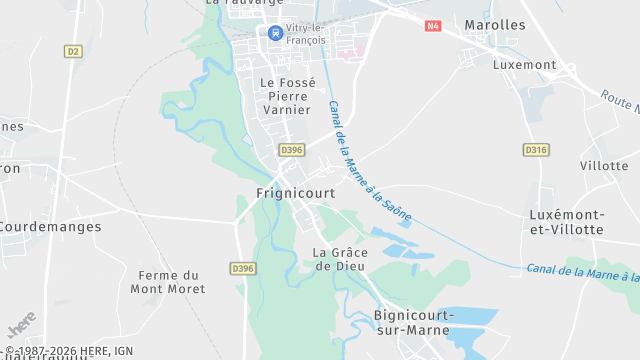 Carte de la zone d'intervention à Frignicourt