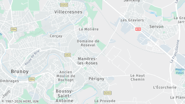 Carte de la zone d'intervention à Mandres-les-Roses
