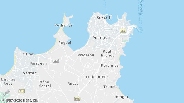 Carte de la zone d'intervention à Roscoff