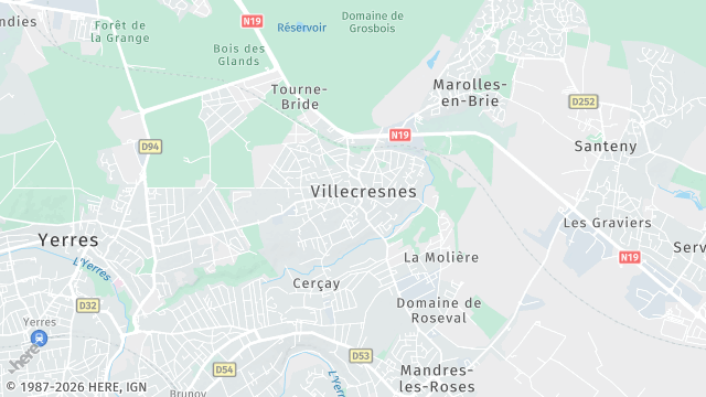 Carte de la zone d'intervention à Villecresnes