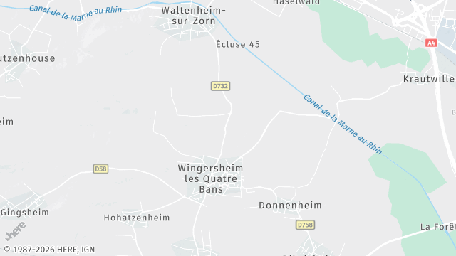 Carte de la zone d'intervention à Wingersheim les Quatre Bans
