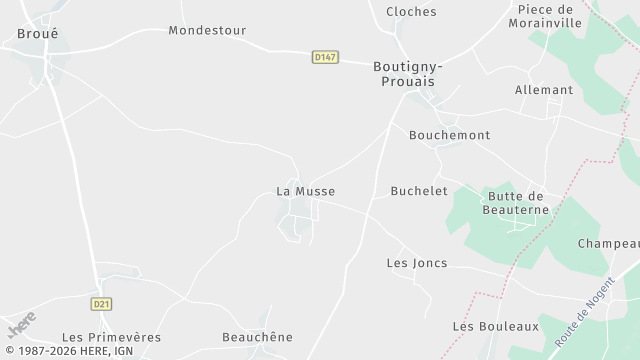 Carte de la zone d'intervention à Boutigny-Prouais