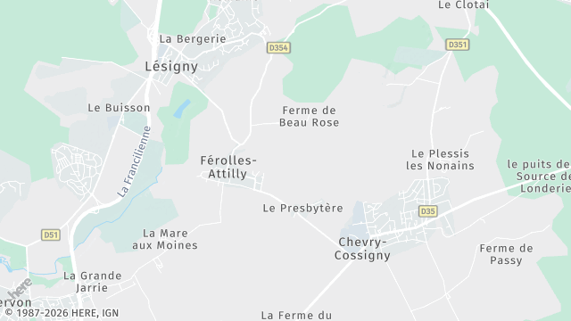 Carte de la zone d'intervention à Férolles-Attilly