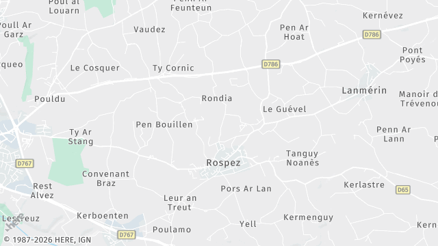 Carte de la zone d'intervention à Rospez