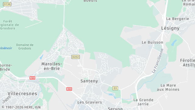 Carte de la zone d'intervention à Santeny