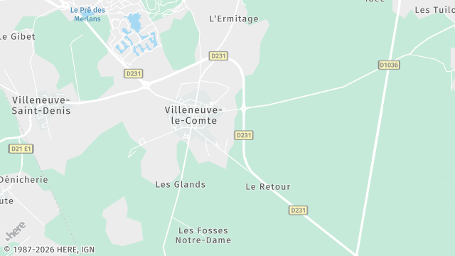 Carte de la zone d'intervention à Villeneuve-le-Comte