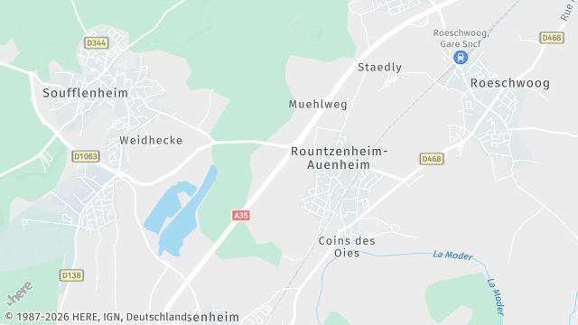 Carte de la zone d'intervention à Rountzenheim-Auenheim
