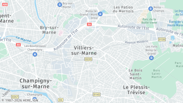Carte de la zone d'intervention à Villiers-sur-Marne